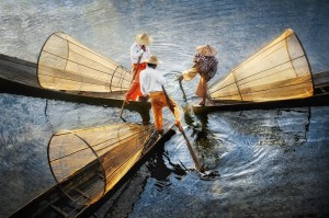 Three Fishermen on Inle Lake